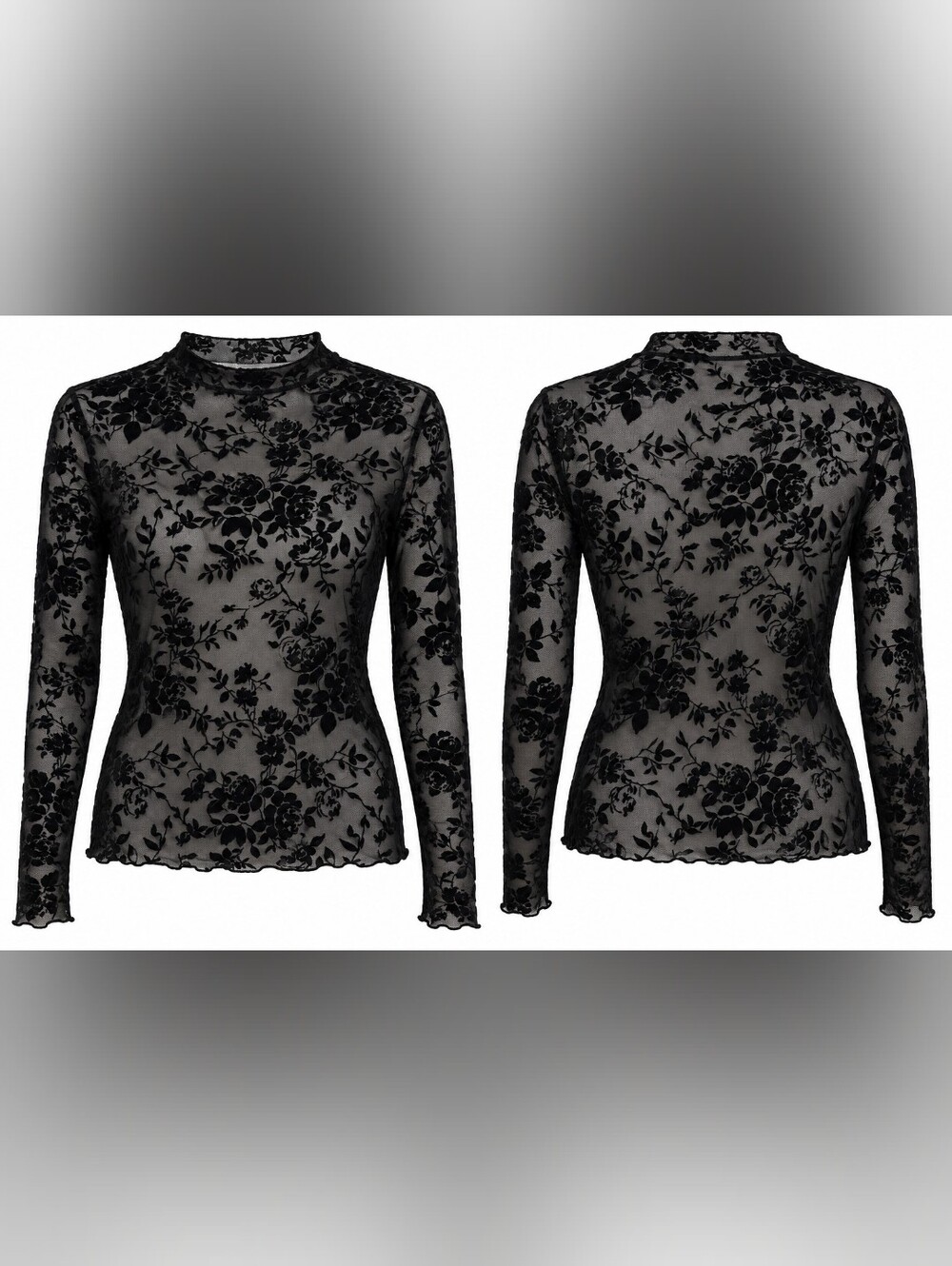 ETOSell Black Floral Flocked Mesh Sheer Long Sleeve Top M NWT Festival Y2K Layer